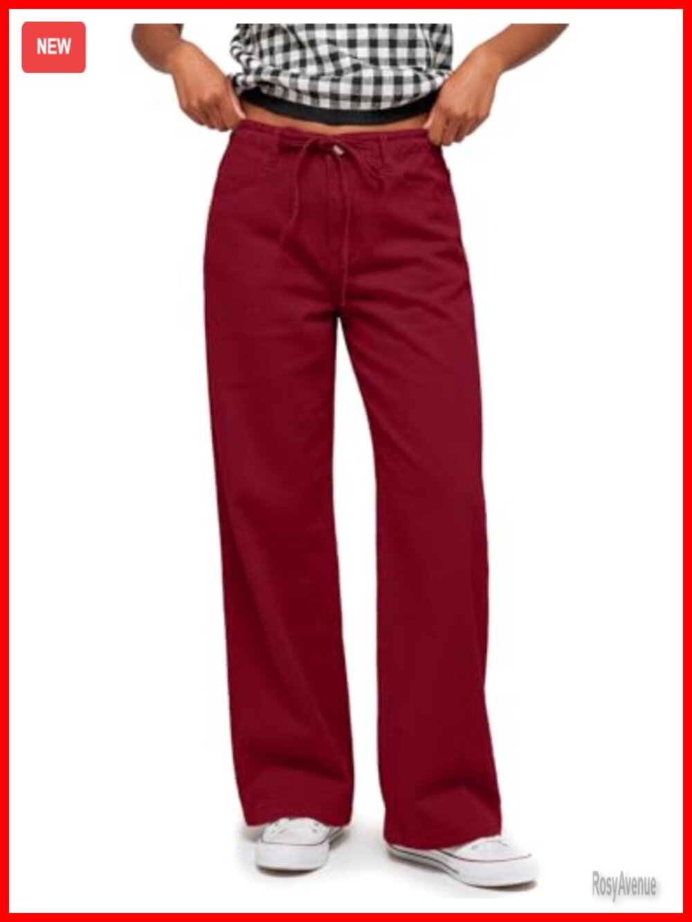 Rapbin Wide Leg Pants with Belt Loop Drawstring Deep Pockets Chino Trousers